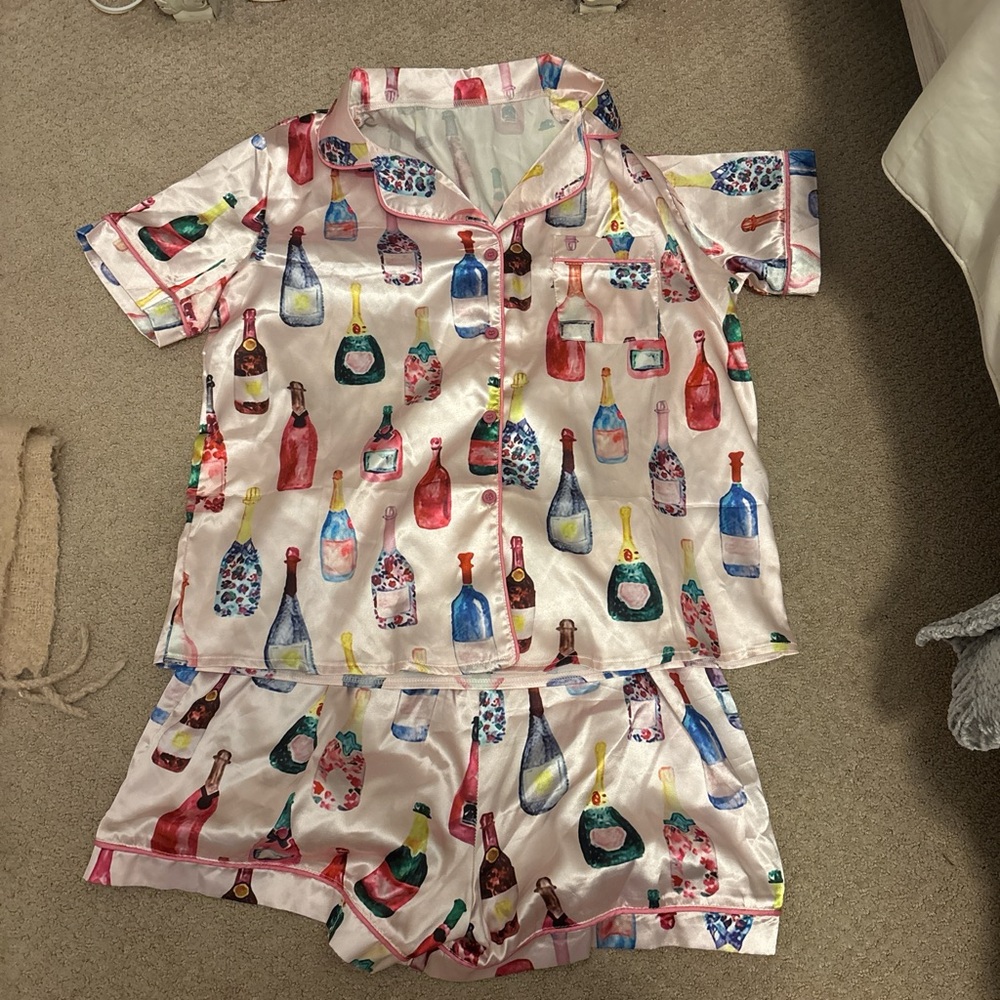 Colorful Bottle Print Satin Pajama Set